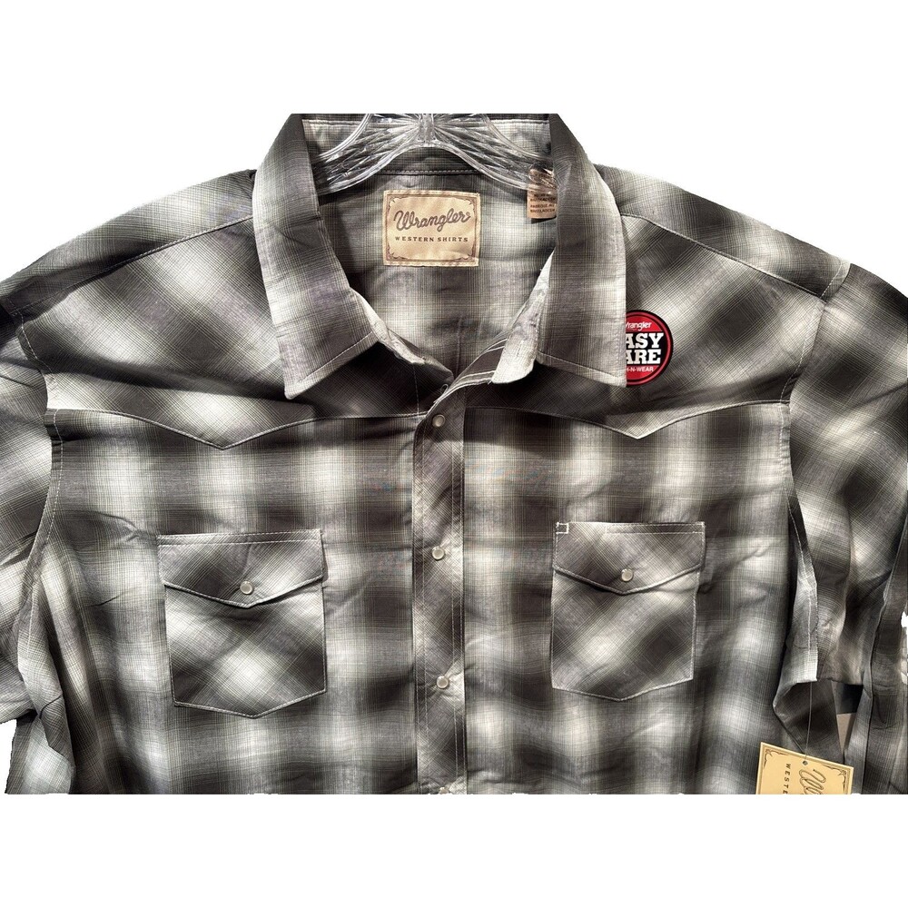 Pearl Snap Wrangler Western Long Sleeve Green/Gray/White Plaid Shirt 3XL NEW
